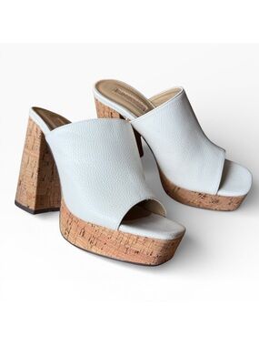 KRUSH Cork Platform Sandals Mules Heels Beachy Summery White Cream size 6.5 - 7